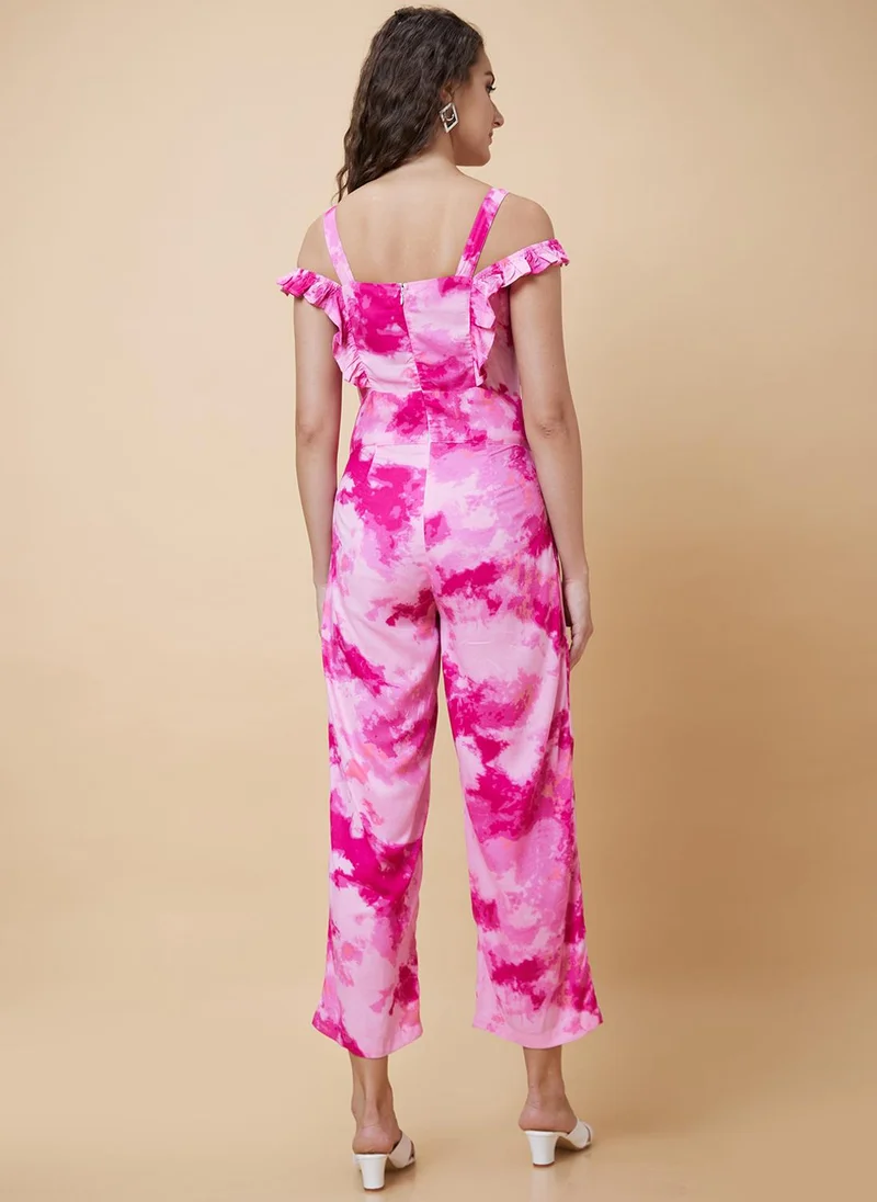 globus Pink Globus Women Tie Dye Basic Jumpsuit With Ruffles for Women | Best Price UAE